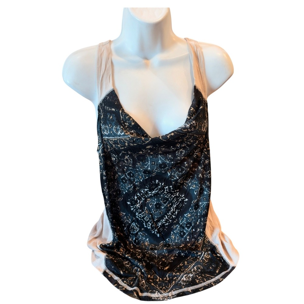 NWT Free People Paisley Print Cowl Neck Tank Top XS Ivory Black Whimsigoth Y2K
